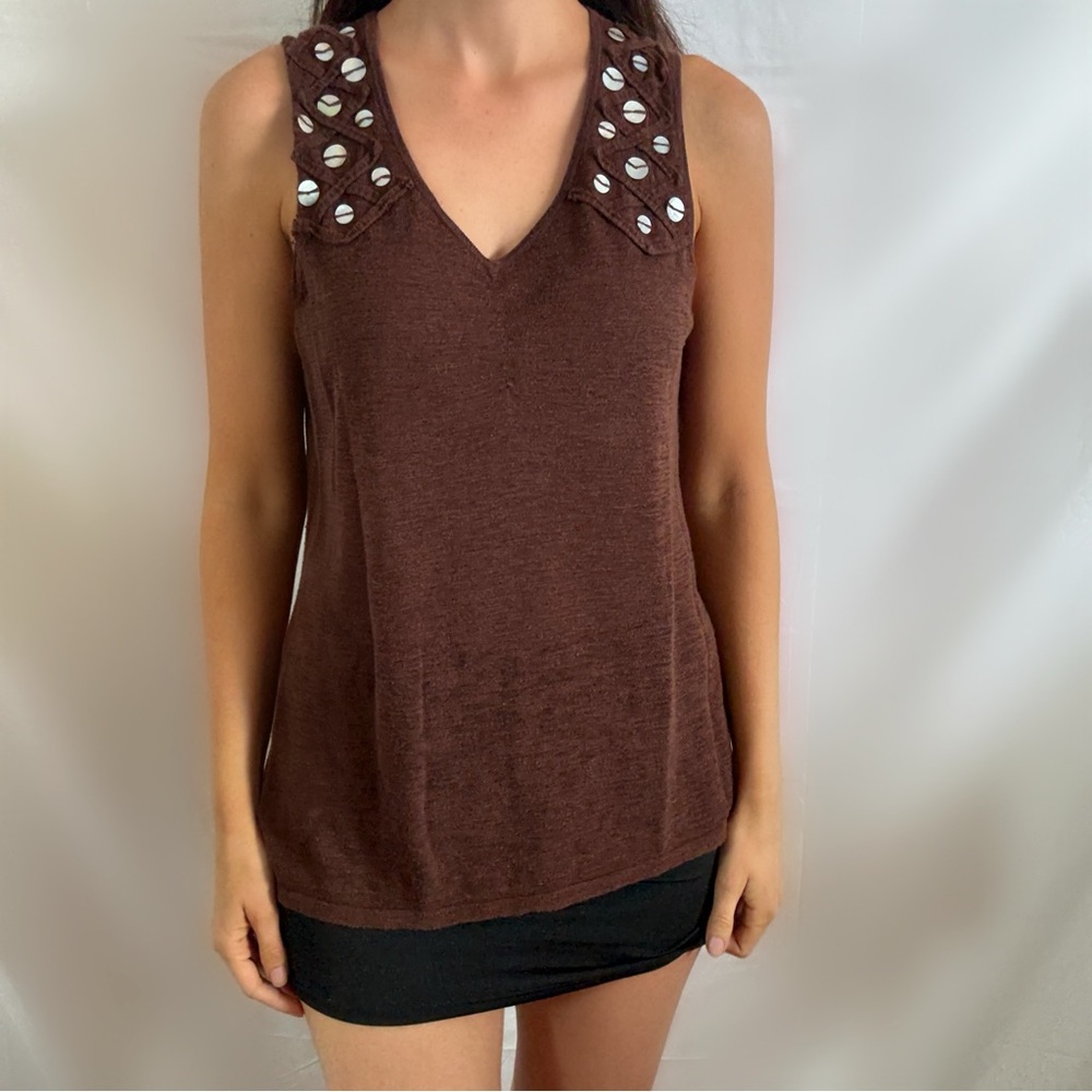 Vintage Y2K brown boho tank top blouse iridescent shell indie casual XL